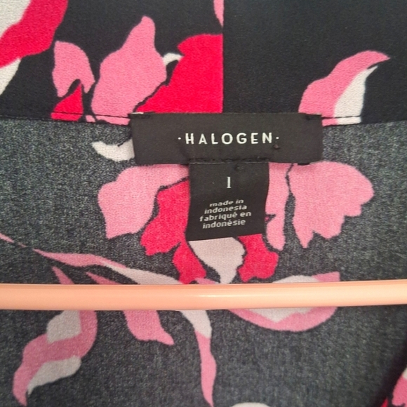 Halogen V-neck Top In Black- Pink Morgana Floral Womens Button Down Shirt Size L - Picture 5 of 5